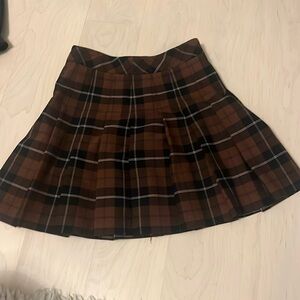 Aritzia Sunday Best Brown Plaid Pleated Mini Skirt- Size 00